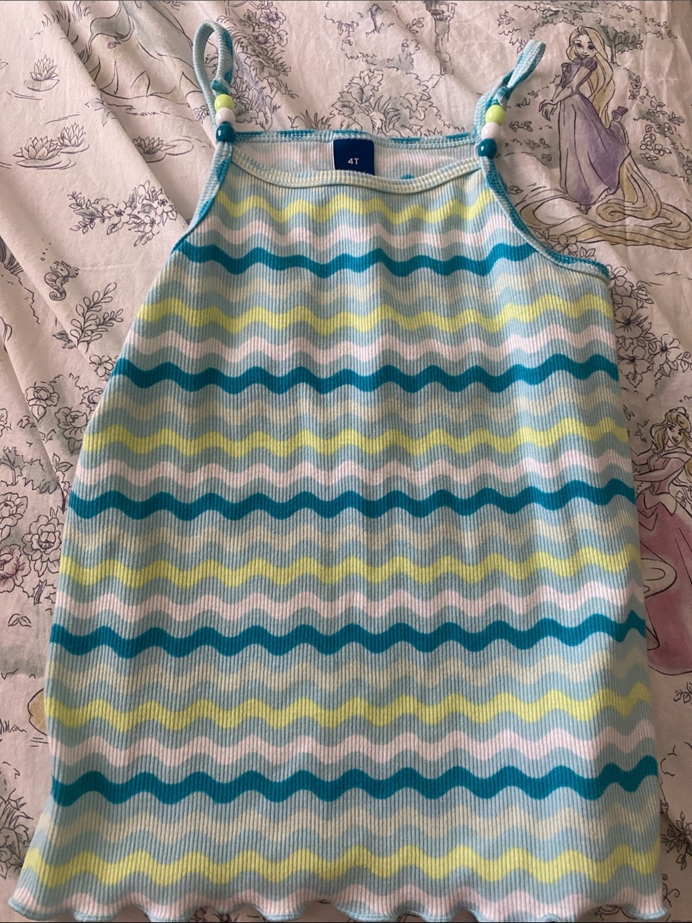 Old Navy Aqua, Yellow & White Striped beaded tank 4T